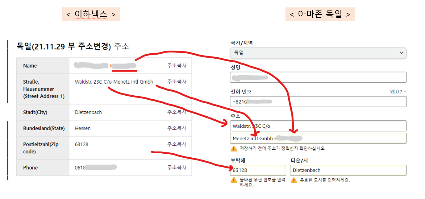 독일 아마존 주소 - 배송대행지 이하넥스